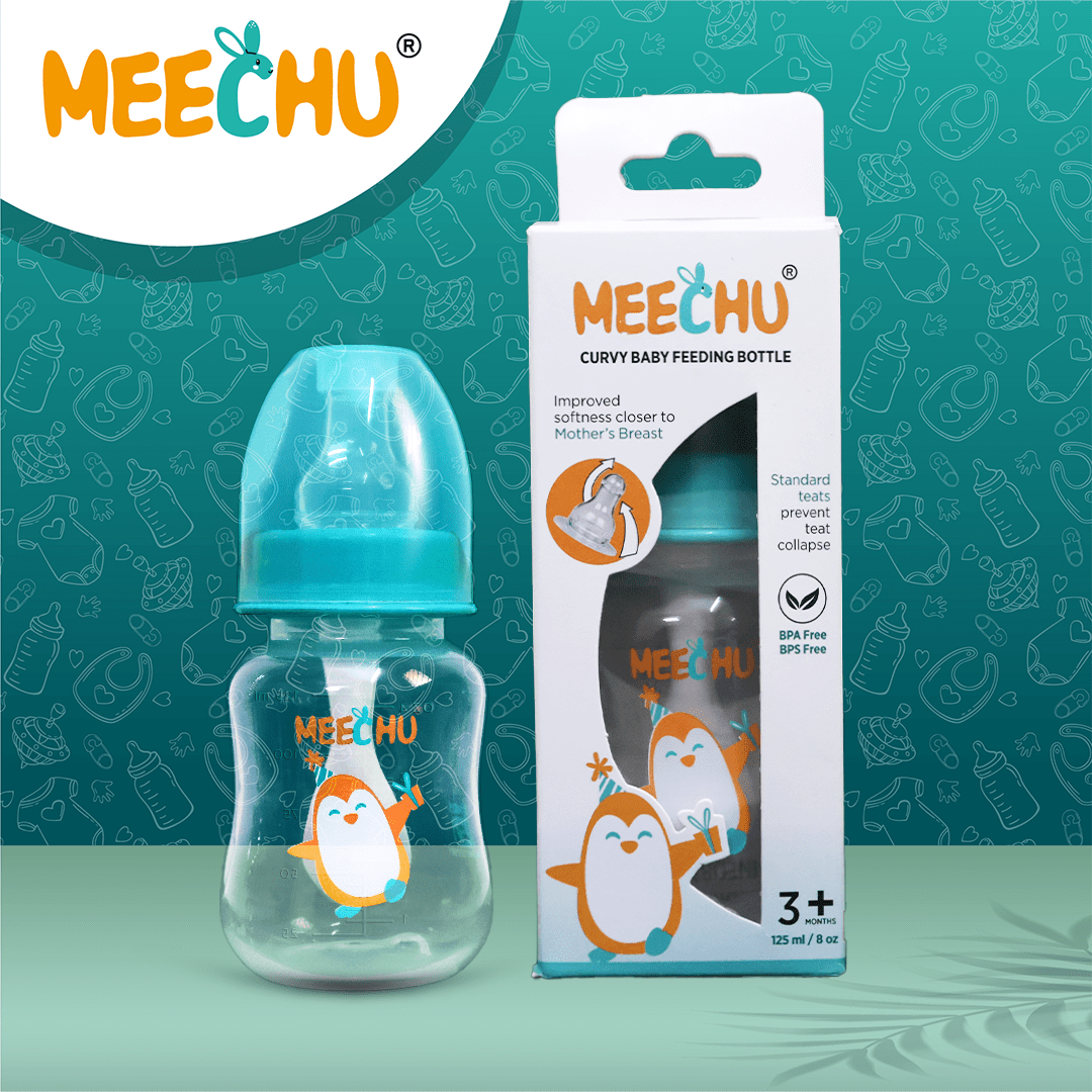 Meechu Baby Feeding Bottle With Anti - Colic Nipple 125ml (Pack of 1) | BPA & BPS Free - Meechu